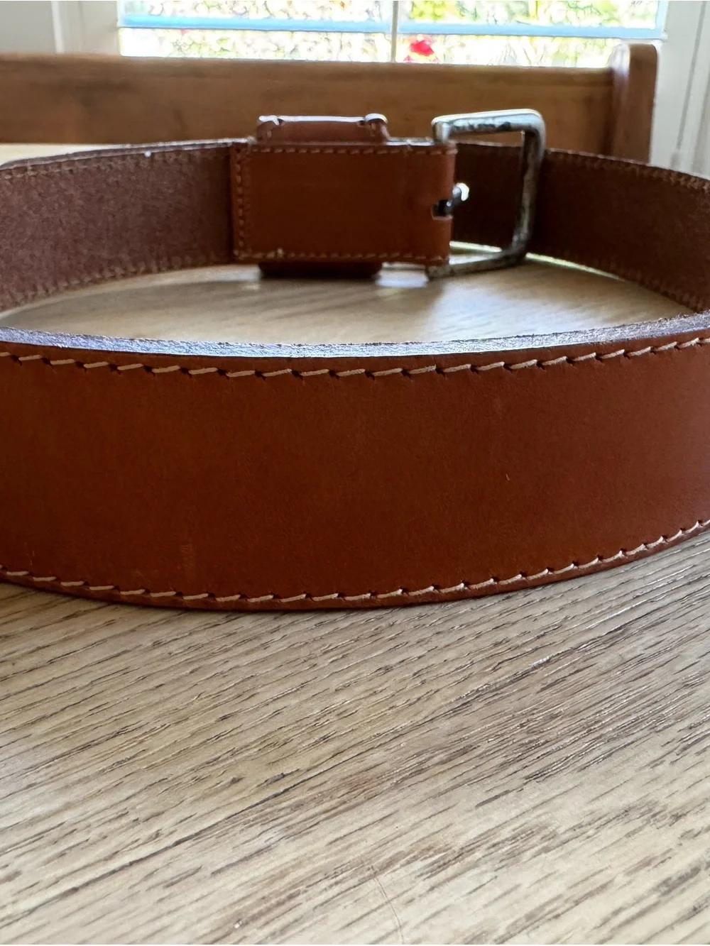 Brown Leather womens Belt with Silver Western Concho 33” vintage